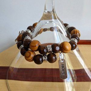 Wooden "Hope" Beaded Memory Wire Bracelet
